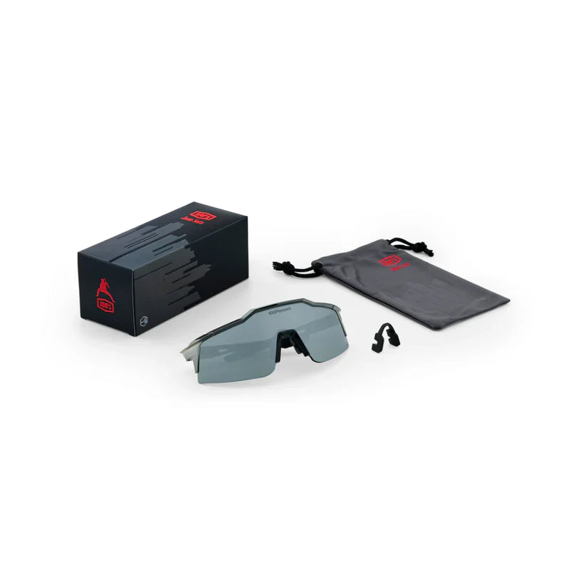 100% Speedcraft XS Sunglasses - Soto 1 Polished Black Chrome - HiPER Mercury Mirror Lens